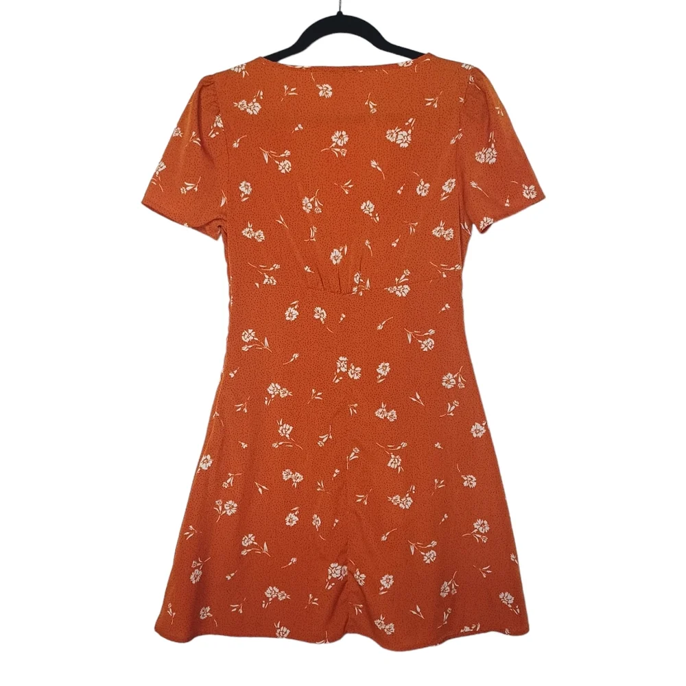 COTTON ON Burnt Orange White Floral Black Polka Dot Print Mini A-Line Dress XS - Picture 5 of 9